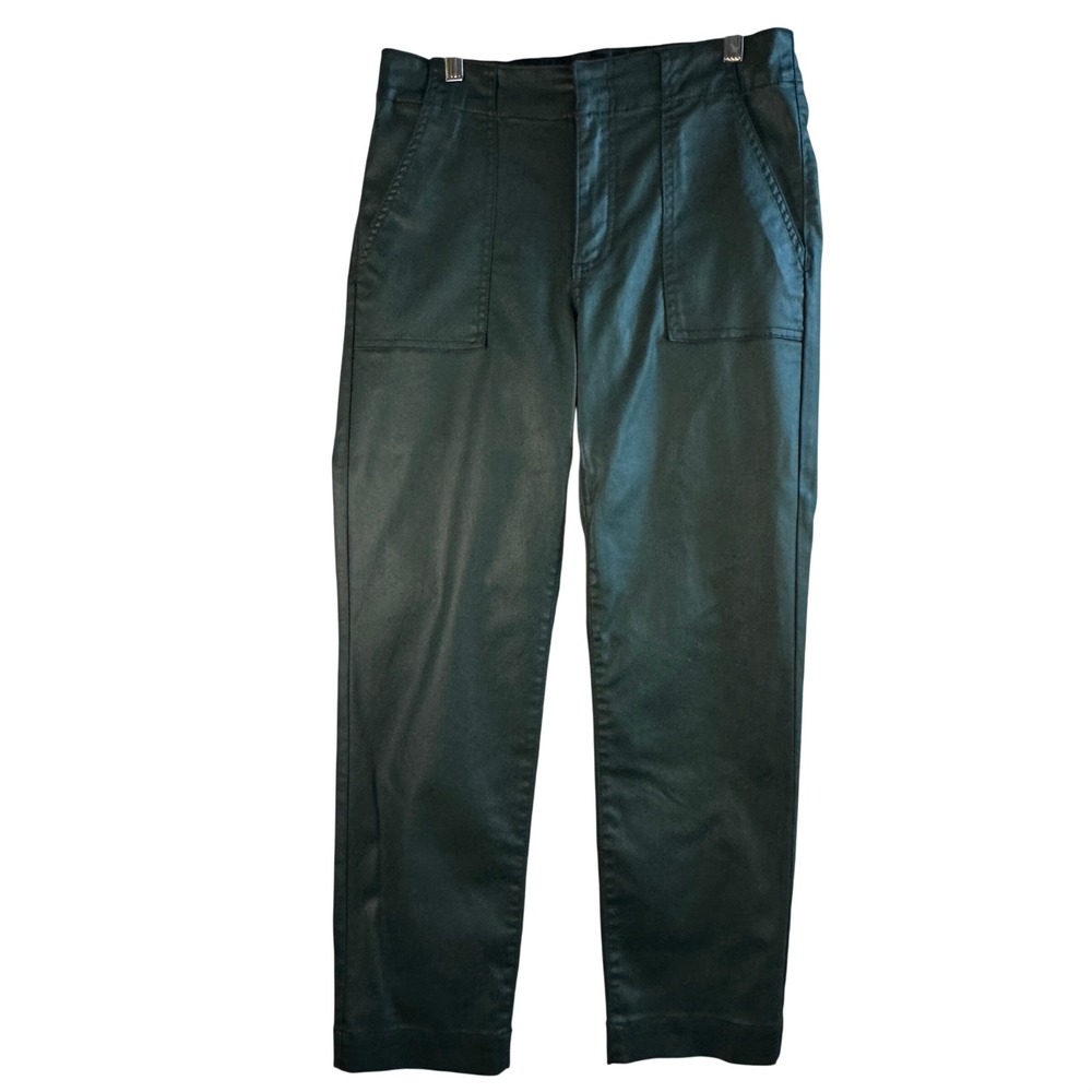Kut from the Kloth Reese Ankle Straight Leg Coated Green Utility Pants 10 Luxe